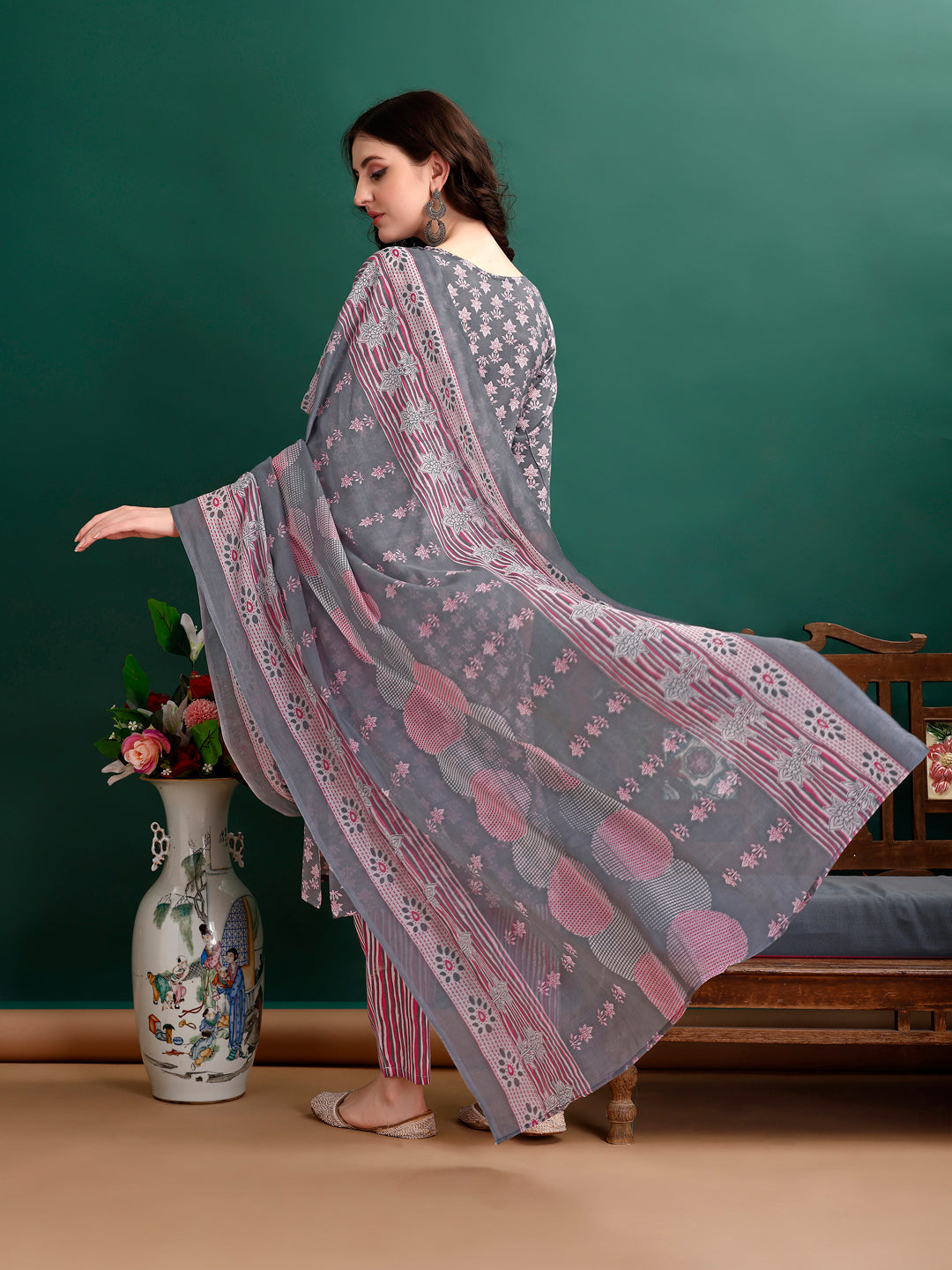 Ethnic Motifs Printed Kurta With Ethnic Motifs Printed Kurta With Printed Pant & Dupatta, Multicolor - Hiral Fashion
