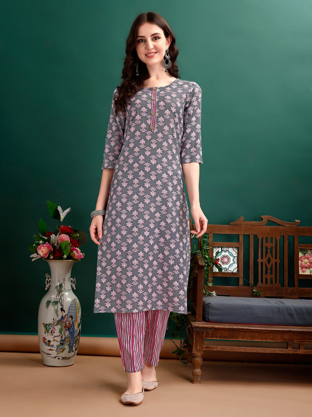 Ethnic Motifs Printed Kurta With Ethnic Motifs Printed Kurta With Printed Pant & Dupatta, Multicolor - Hiral Fashion