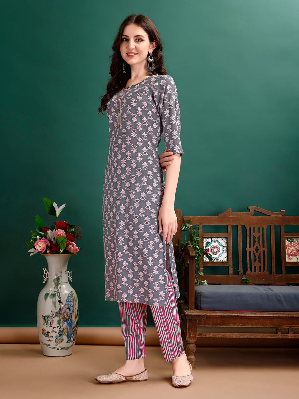 Ethnic Motifs Printed Kurta With Ethnic Motifs Printed Kurta With Printed Pant & Dupatta, Multicolor - Hiral Fashion