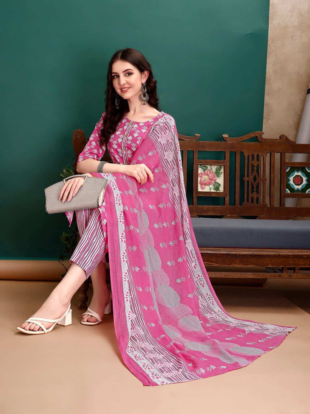 Ethnic Motifs Printed Kurta With Ethnic Motifs Printed Kurta With Printed Pant & Dupatta, Multicolor - Hiral Fashion - Distacart