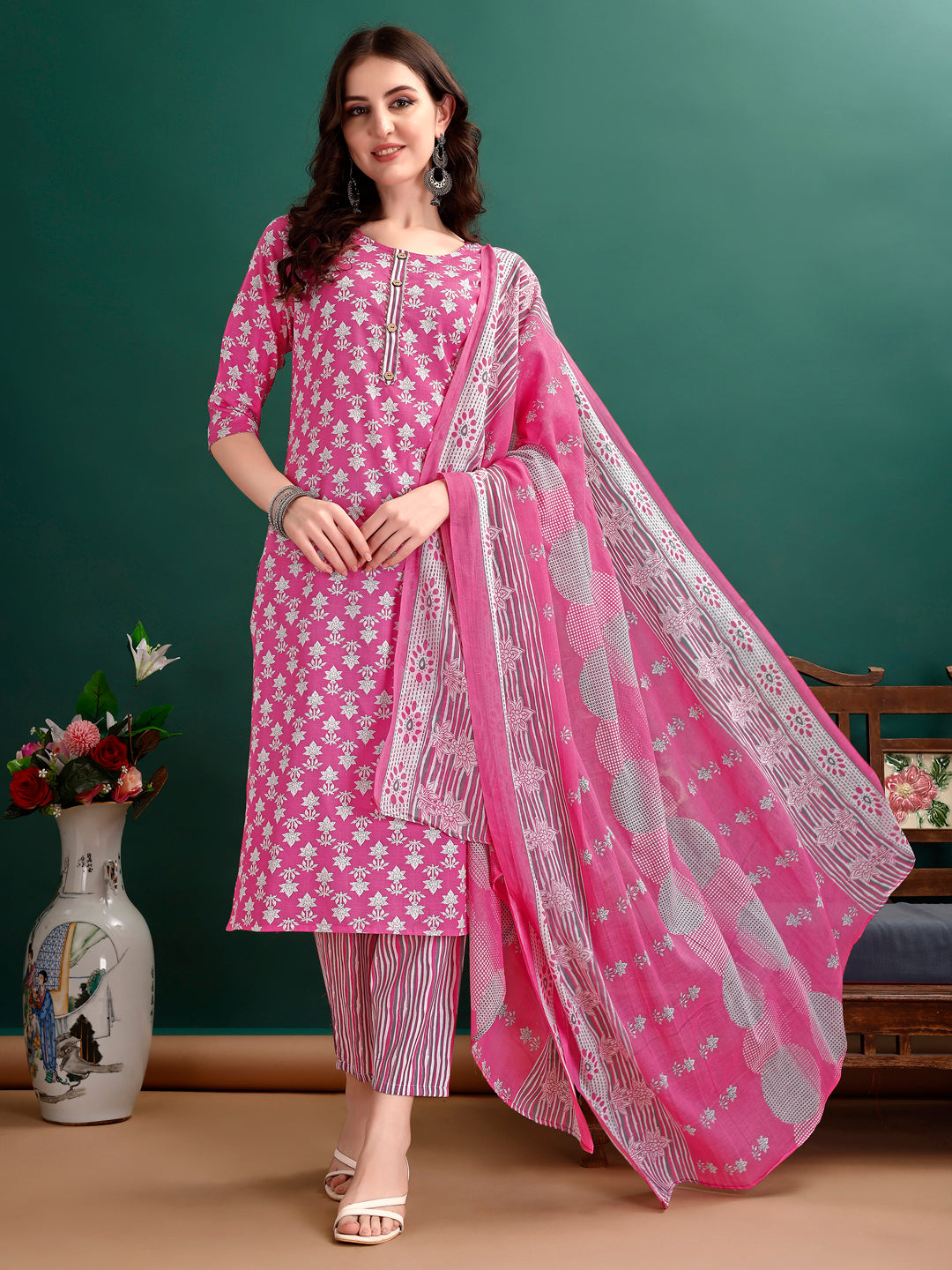 Ethnic Motifs Printed Kurta With Ethnic Motifs Printed Kurta With Printed Pant & Dupatta, Multicolor - Hiral Fashion - Distacart