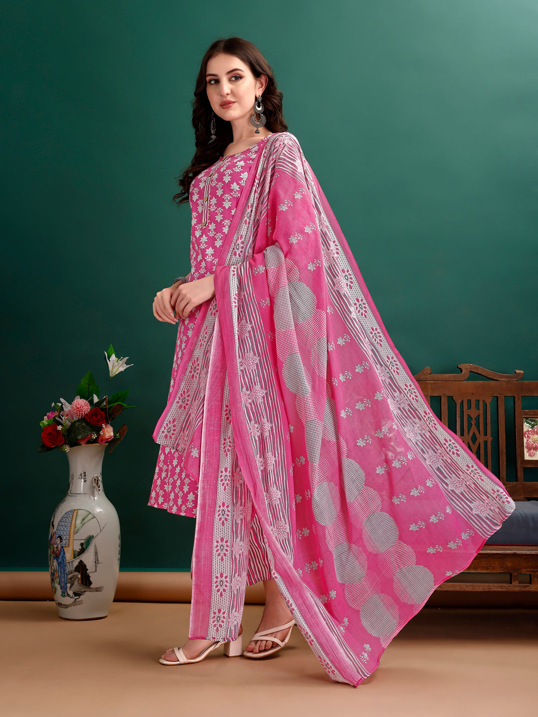 Ethnic Motifs Printed Kurta With Ethnic Motifs Printed Kurta With Printed Pant & Dupatta, Multicolor - Hiral Fashion - Distacart
