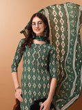 Ethnic Motifs Printed Kurta With Pant & Dupatta, Green - Hiral Fashion - Distacart
