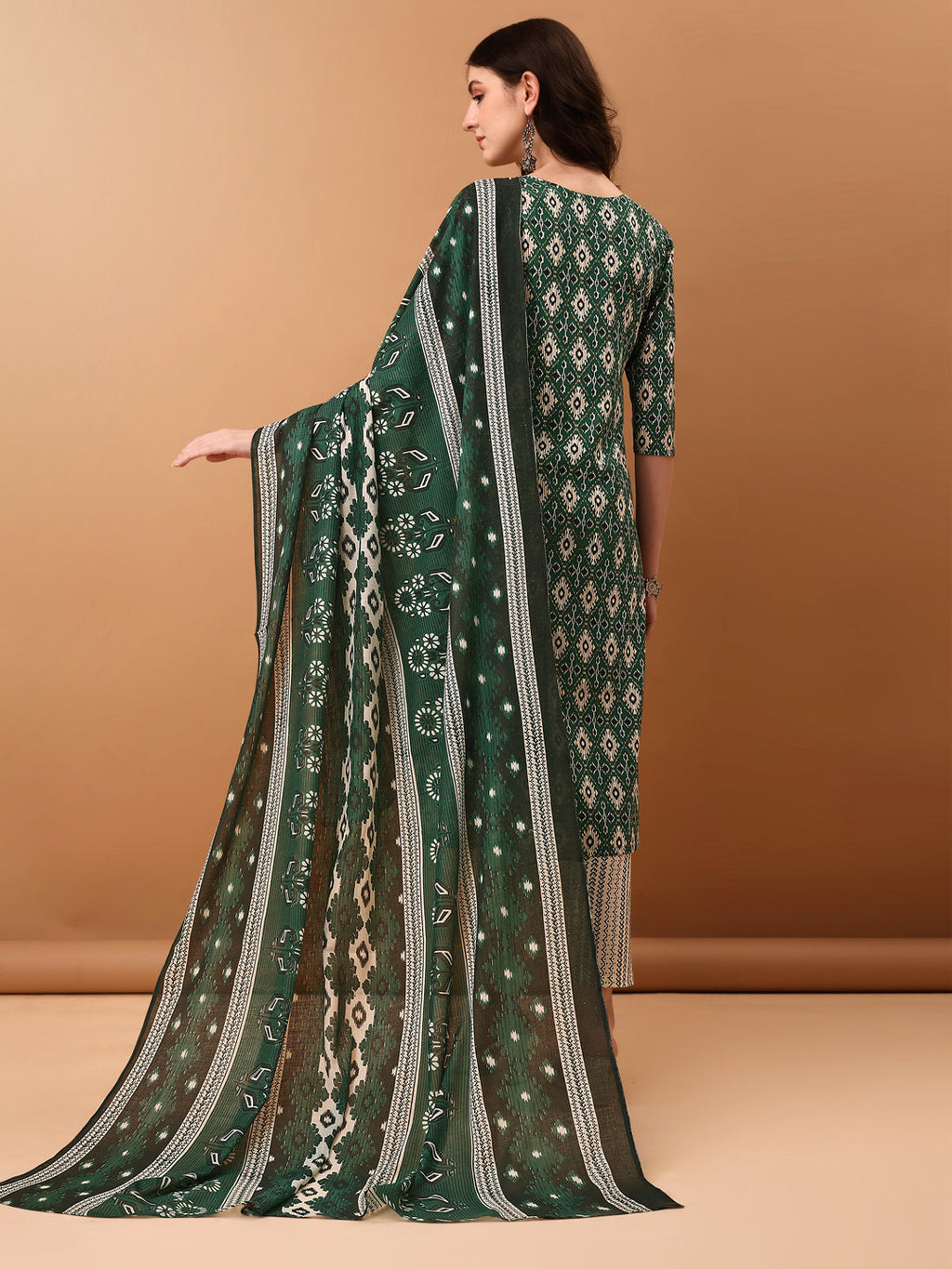 Ethnic Motifs Printed Kurta With Pant & Dupatta, Green - Hiral Fashion - Distacart