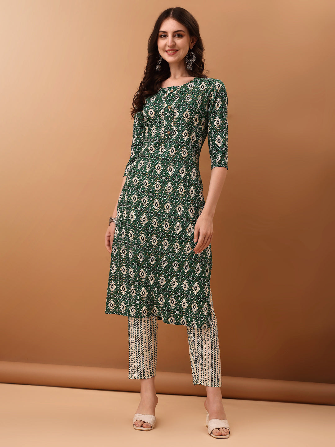 Ethnic Motifs Printed Kurta With Pant & Dupatta, Green - Hiral Fashion - Distacart