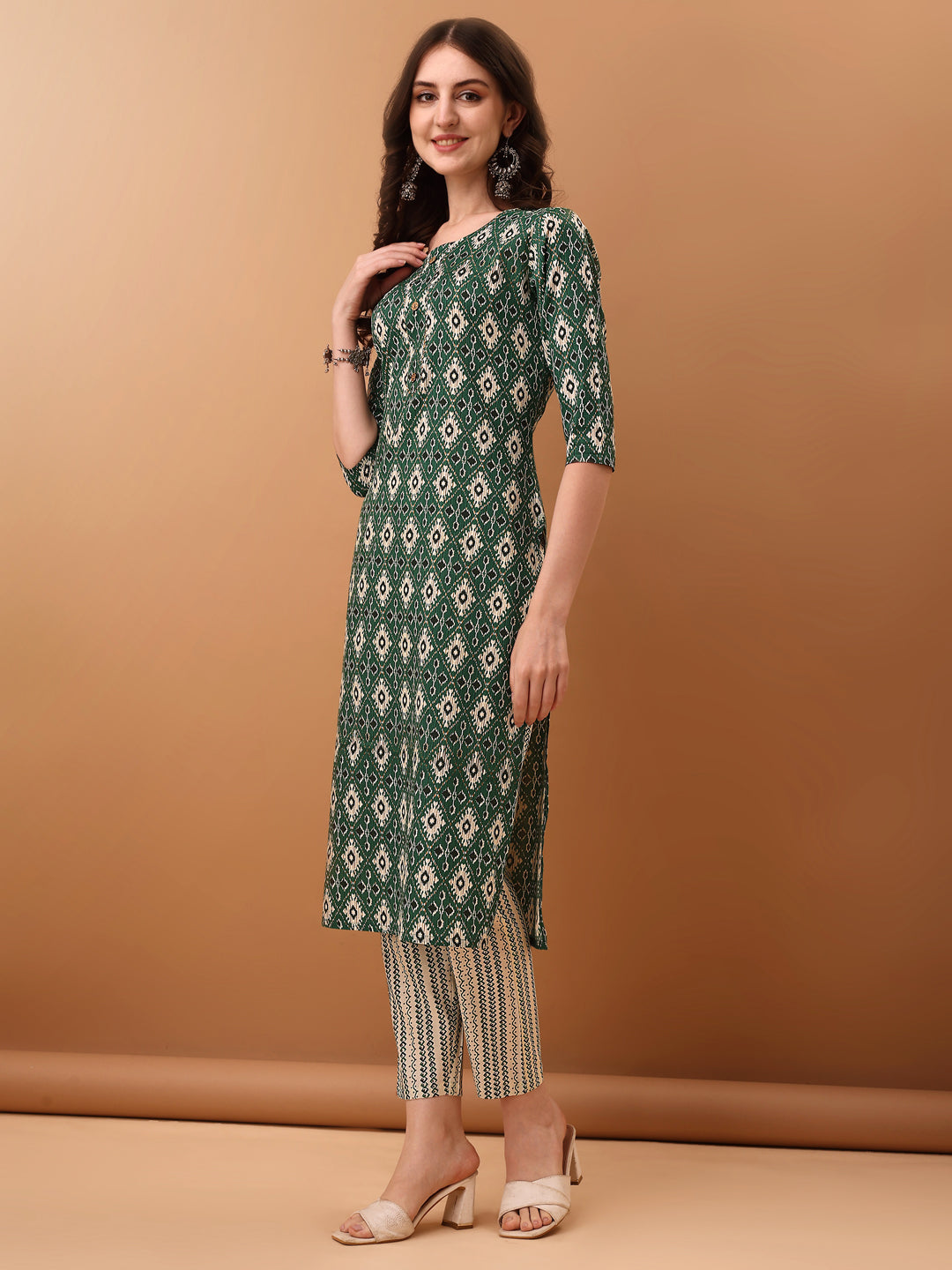 Ethnic Motifs Printed Kurta With Pant & Dupatta, Green - Hiral Fashion - Distacart