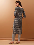 Ethnic Motifs Printed Kurta With Pant & Dupatta, Grey - Hiral Fashion - Distacart