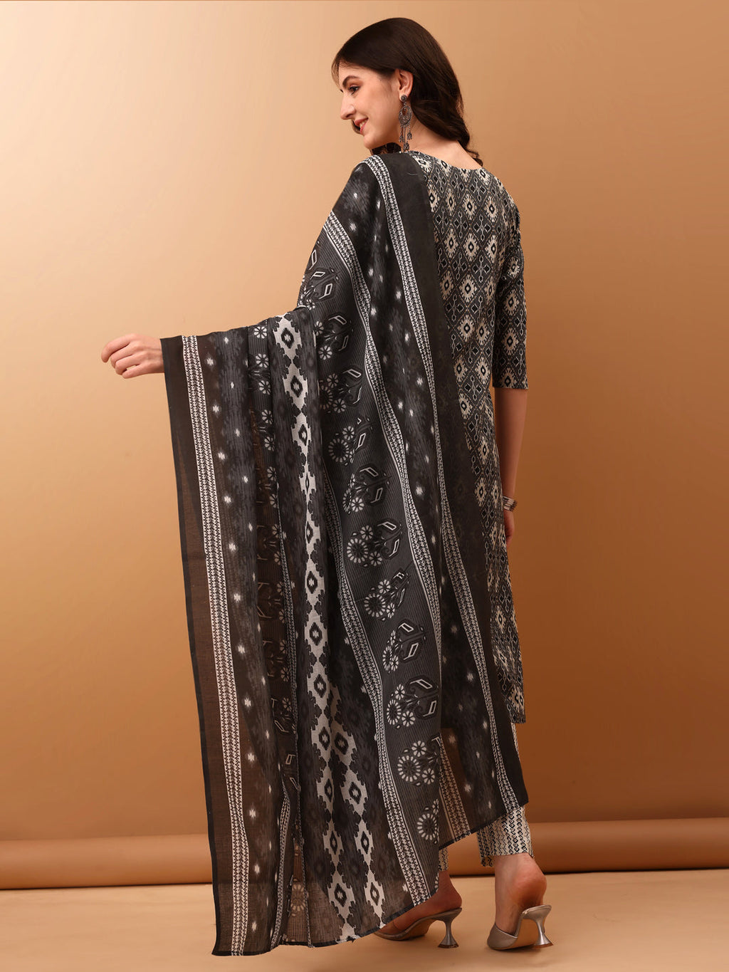 Ethnic Motifs Printed Kurta With Pant & Dupatta, Grey - Hiral Fashion - Distacart