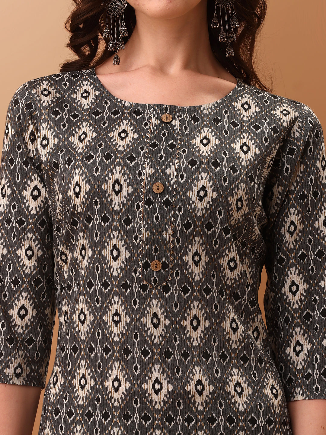 Ethnic Motifs Printed Kurta With Pant & Dupatta, Grey - Hiral Fashion - Distacart