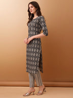 Ethnic Motifs Printed Kurta With Pant & Dupatta, Grey - Hiral Fashion - Distacart