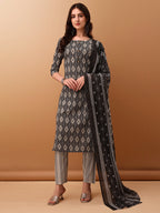 Ethnic Motifs Printed Kurta With Pant & Dupatta, Grey - Hiral Fashion - Distacart