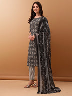 Ethnic Motifs Printed Kurta With Pant & Dupatta, Grey - Hiral Fashion - Distacart