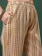 Ethnic Motifs Printed Kurta With Pant & Dupatta, Mustard - Hiral Fashion - Distacart