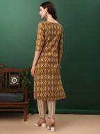 Ethnic Motifs Printed Kurta With Pant & Dupatta, Mustard - Hiral Fashion - Distacart
