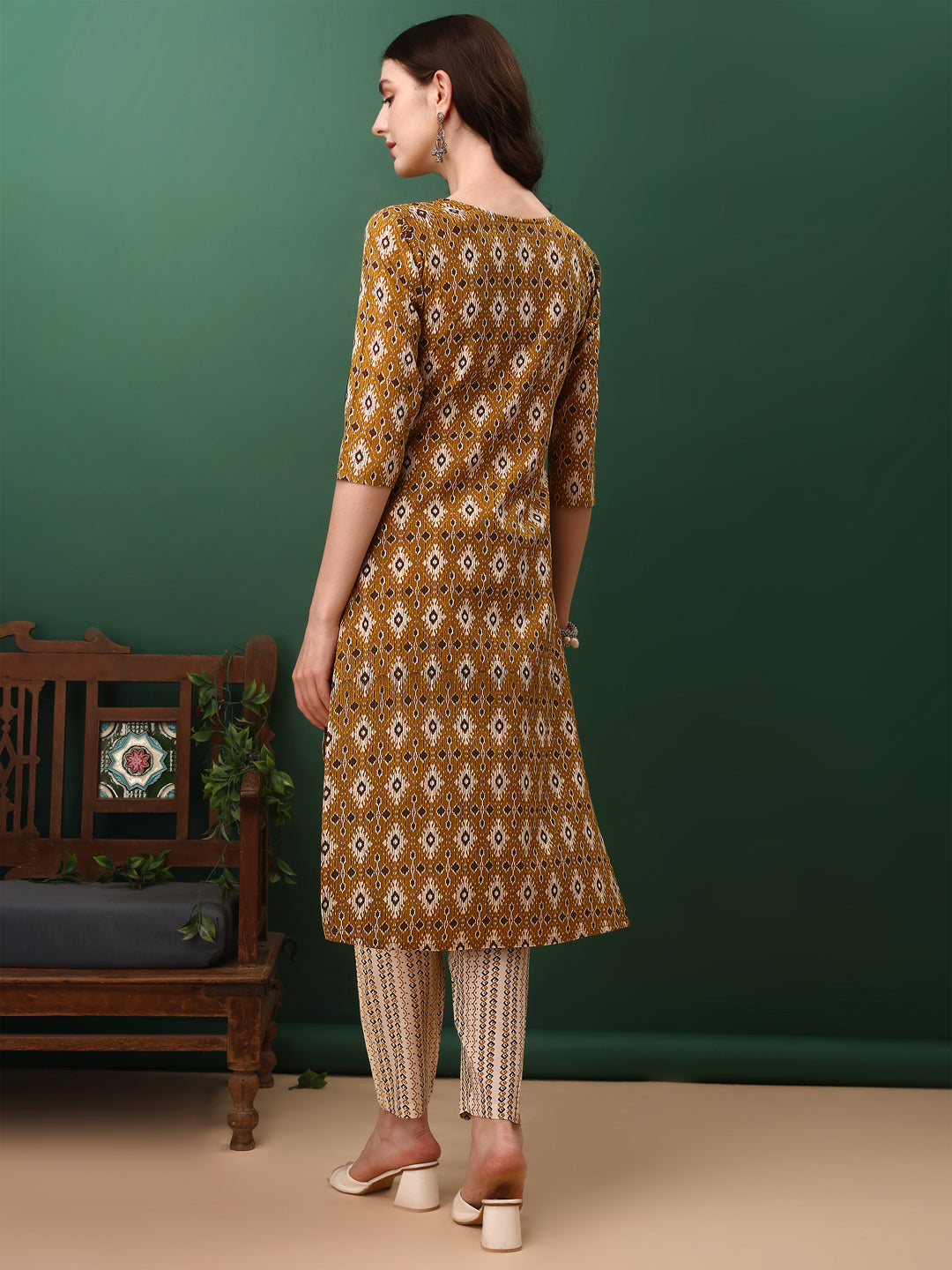 Ethnic Motifs Printed Kurta With Pant & Dupatta, Mustard - Hiral Fashion - Distacart