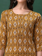 Ethnic Motifs Printed Kurta With Pant & Dupatta, Mustard - Hiral Fashion - Distacart
