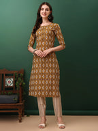 Ethnic Motifs Printed Kurta With Pant & Dupatta, Mustard - Hiral Fashion - Distacart