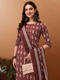 Ethnic Motifs Printed Kurta With Pant & Dupatta, Wine - Hiral Fashion - Distacart