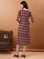 Ethnic Motifs Printed Kurta With Pant & Dupatta, Wine - Hiral Fashion - Distacart