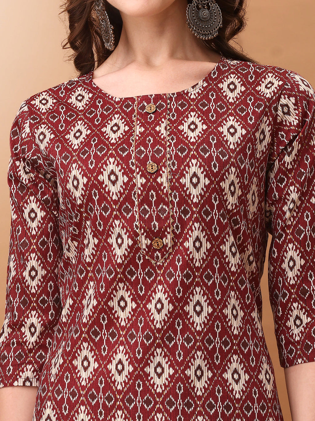 Ethnic Motifs Printed Kurta With Pant & Dupatta, Wine - Hiral Fashion - Distacart