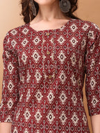 Ethnic Motifs Printed Kurta With Pant & Dupatta, Wine - Hiral Fashion - Distacart