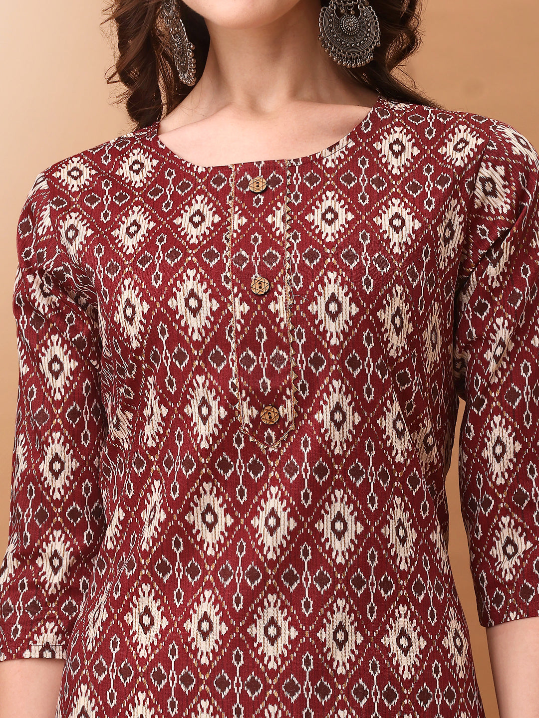 Ethnic Motifs Printed Kurta With Pant & Dupatta, Wine - Hiral Fashion - Distacart