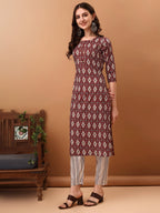 Ethnic Motifs Printed Kurta With Pant & Dupatta, Wine - Hiral Fashion - Distacart