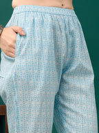 Floral Printed Kurta With Pant & Dupatta, Blue - Hiral Fashion