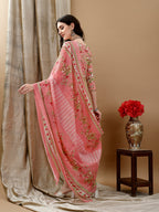 Floral Printed Kurta With Pant & Dupatta, Peach - Hiral Fashion - Distacart