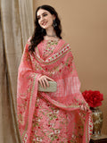 Floral Printed Kurta With Pant & Dupatta, Peach - Hiral Fashion - Distacart