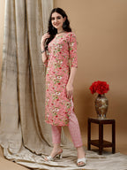 Floral Printed Kurta With Pant & Dupatta, Peach - Hiral Fashion - Distacart