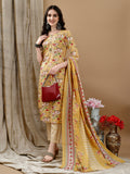 Floral Printed Kurta With Pant & Dupatta, Yellow - Hiral Fashion