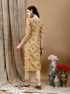 Floral Printed Kurta With Pant & Dupatta, Yellow - Hiral Fashion