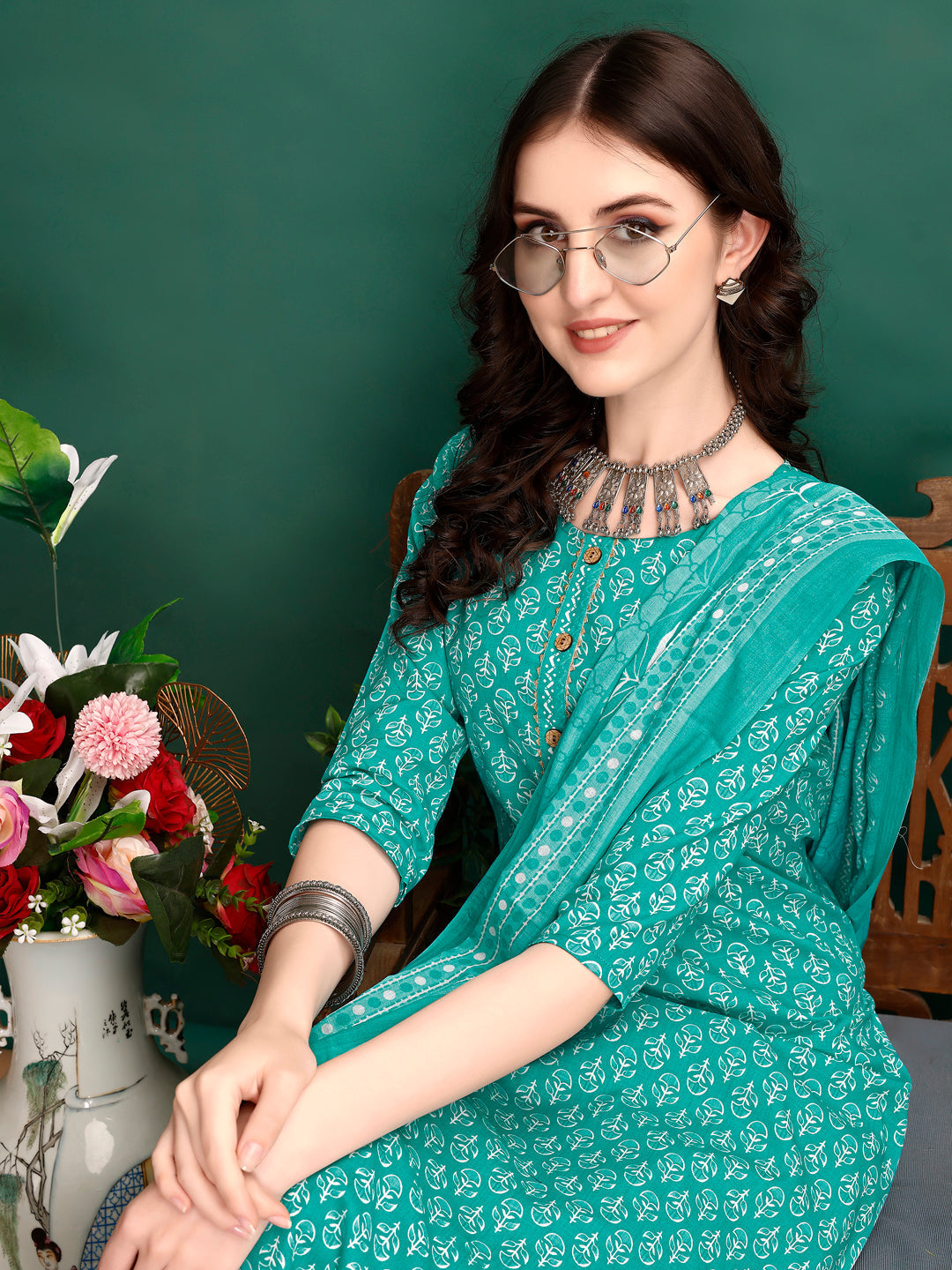 Ethnic Motifs Printed Kurta With Pant & Dupatta, Blue - Hiral Fashion