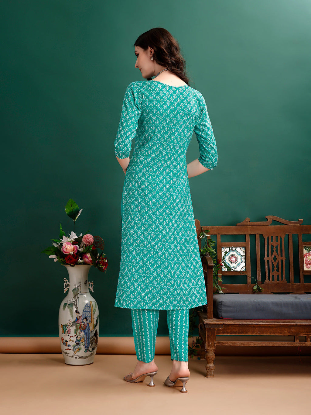 Ethnic Motifs Printed Kurta With Pant & Dupatta, Blue - Hiral Fashion