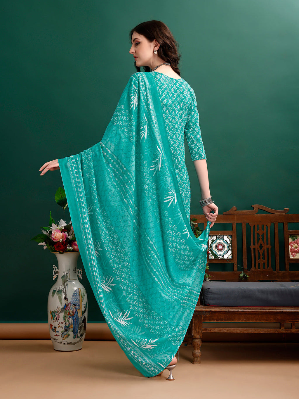 Ethnic Motifs Printed Kurta With Pant & Dupatta, Blue - Hiral Fashion