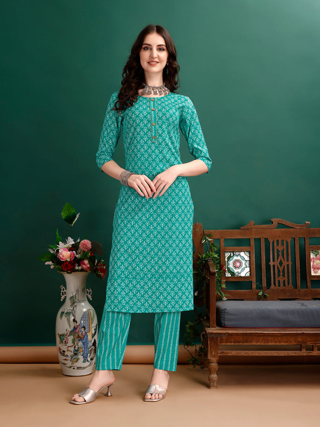 Ethnic Motifs Printed Kurta With Pant & Dupatta, Blue - Hiral Fashion