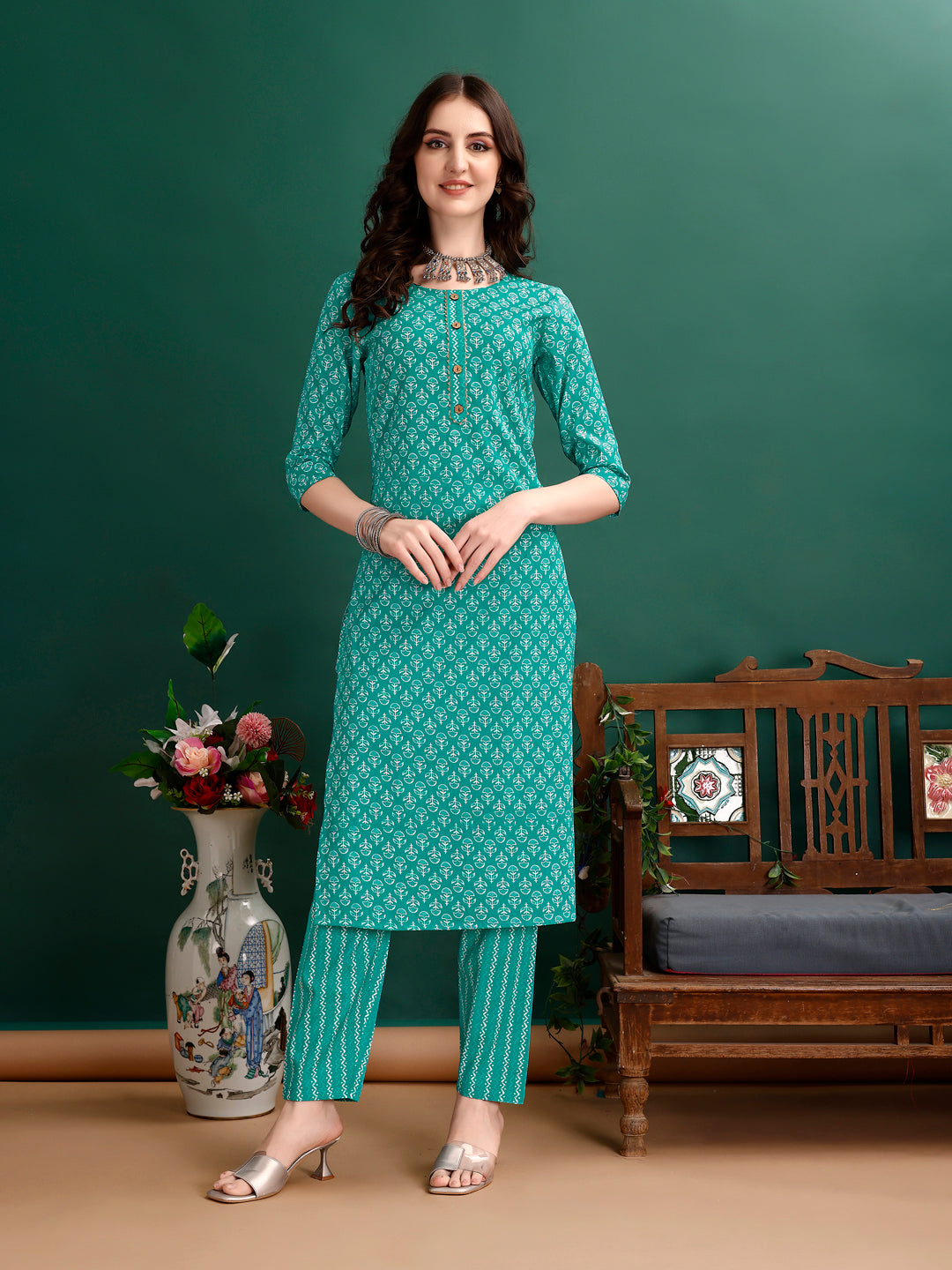 Ethnic Motifs Printed Kurta With Pant & Dupatta, Blue - Hiral Fashion