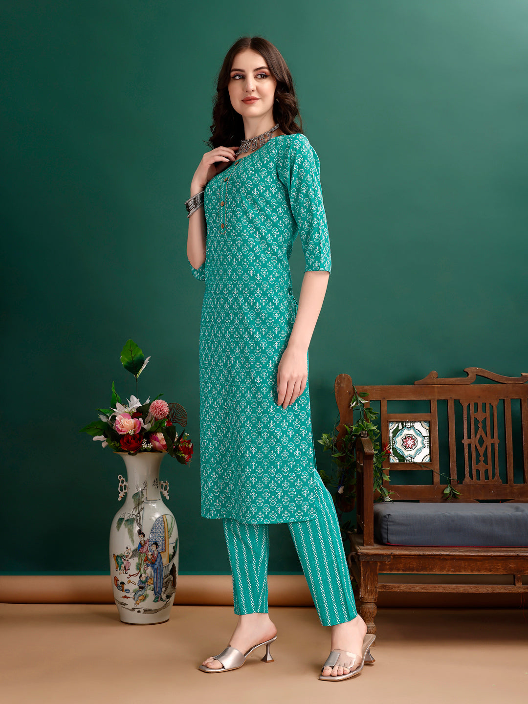 Ethnic Motifs Printed Kurta With Pant & Dupatta, Blue - Hiral Fashion