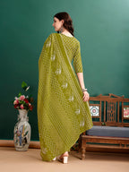 Ethnic Motifs Printed Kurta With Pant & Dupatta, Green - Hiral Fashion - Distacart