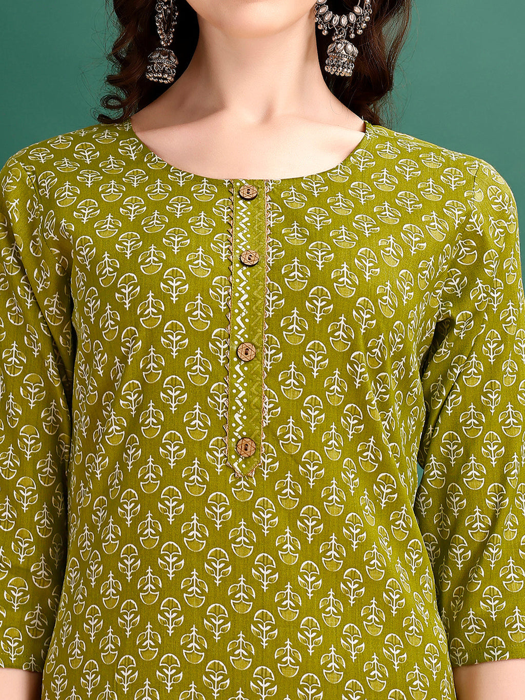 Ethnic Motifs Printed Kurta With Pant & Dupatta, Green - Hiral Fashion - Distacart