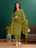 Ethnic Motifs Printed Kurta With Pant & Dupatta, Green - Hiral Fashion - Distacart