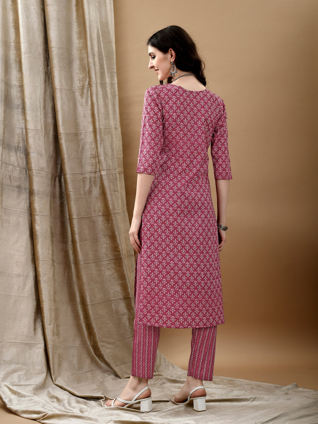 Ethnic Motifs Printed Kurta With Pant & Dupatta, Pink - Hiral Fashion - Distacart