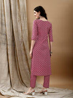 Ethnic Motifs Printed Kurta With Pant & Dupatta, Pink - Hiral Fashion - Distacart