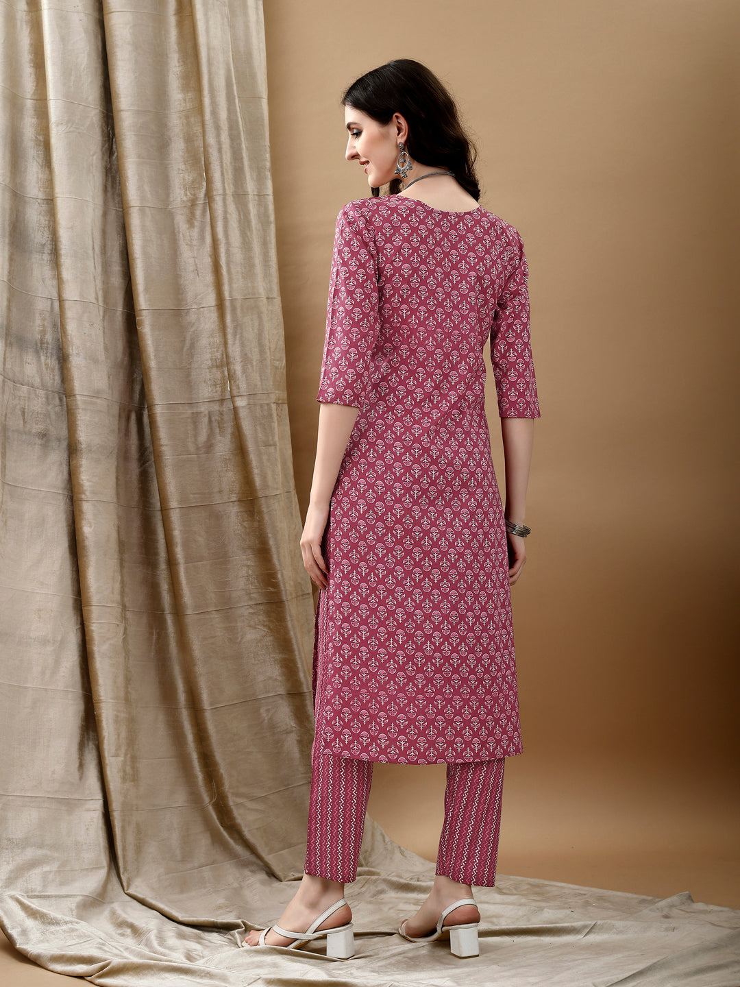 Ethnic Motifs Printed Kurta With Pant & Dupatta, Pink - Hiral Fashion - Distacart