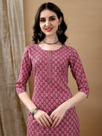 Ethnic Motifs Printed Kurta With Pant & Dupatta, Pink - Hiral Fashion - Distacart