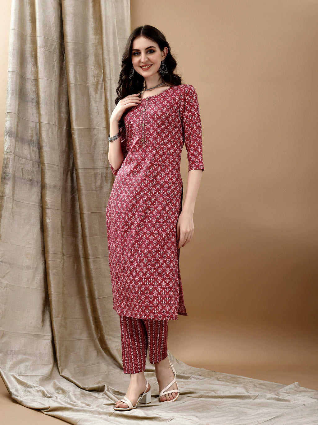 Ethnic Motifs Printed Kurta With Pant & Dupatta, Pink - Hiral Fashion - Distacart