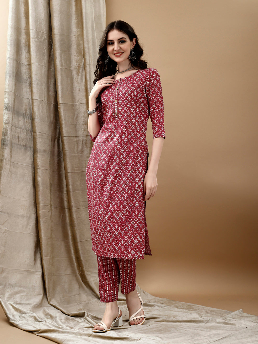 Ethnic Motifs Printed Kurta With Pant & Dupatta, Pink - Hiral Fashion - Distacart