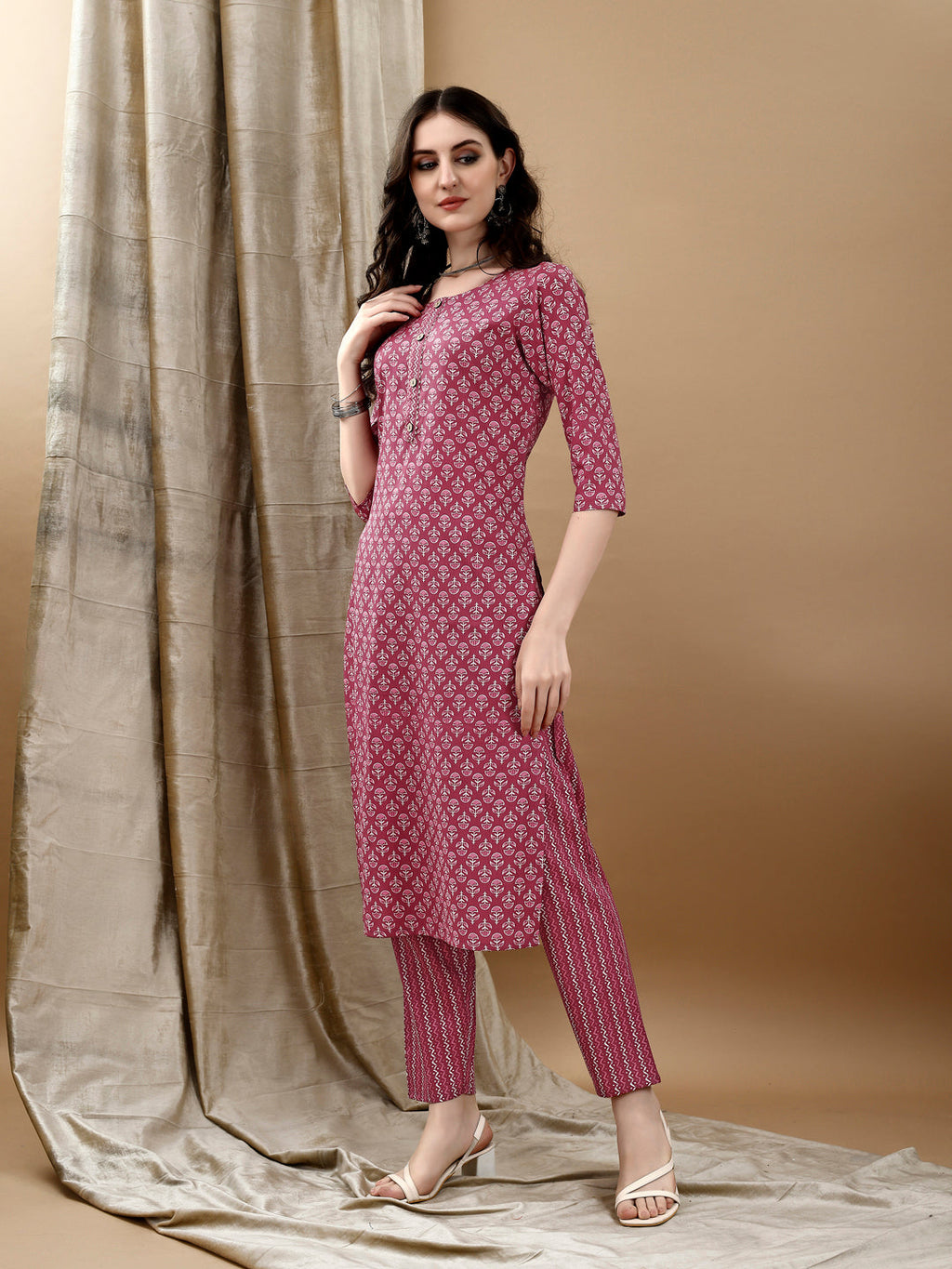 Ethnic Motifs Printed Kurta With Pant & Dupatta, Pink - Hiral Fashion - Distacart