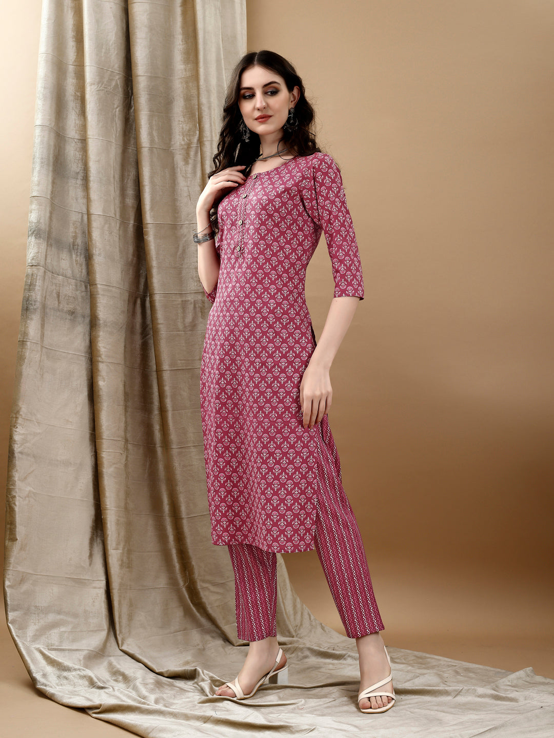 Ethnic Motifs Printed Kurta With Pant & Dupatta, Pink - Hiral Fashion - Distacart